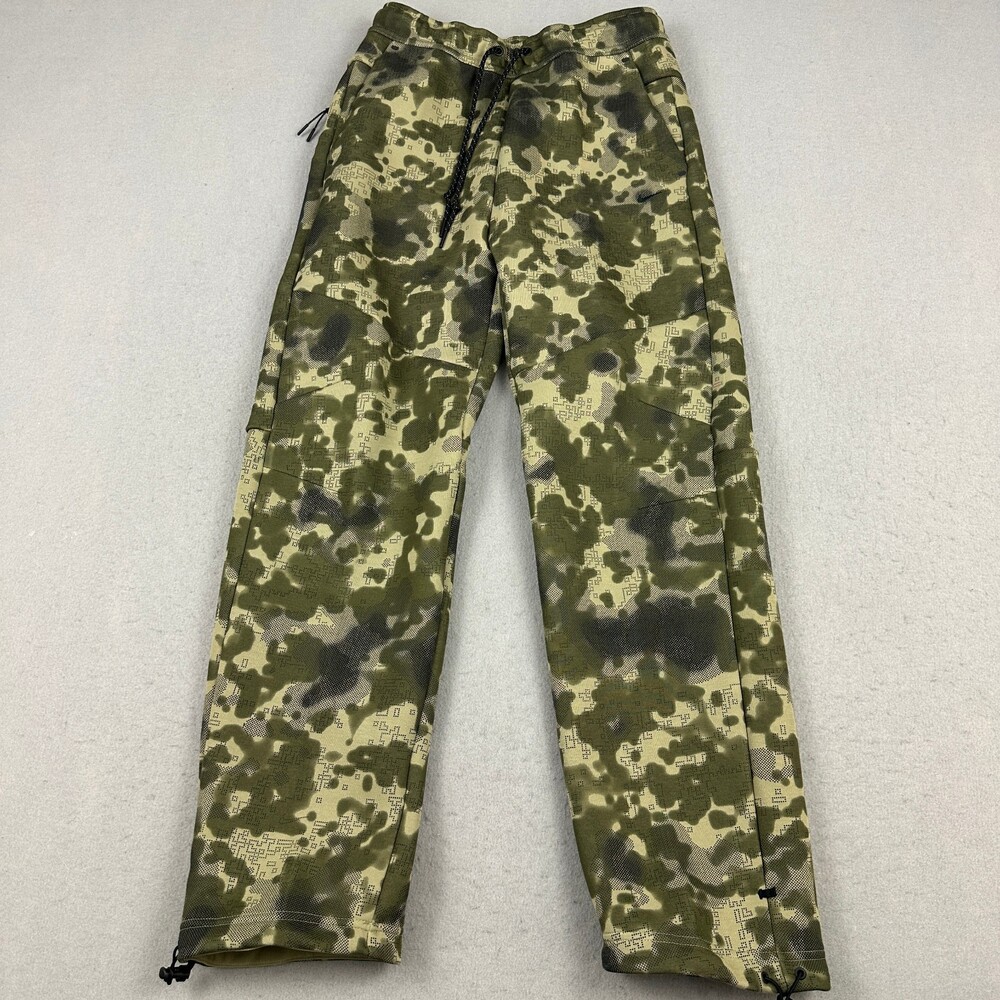 Nike Pants Men Small Green Camo Tech Fleece Tapered Drawstring Straight Leg S